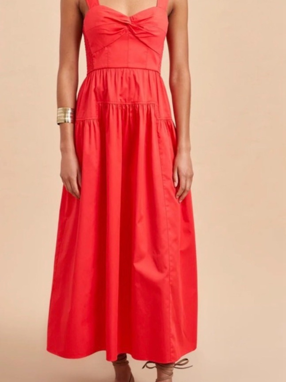 La Ligne Vibrant Red Maxi Dress with Sweetheart Bodice